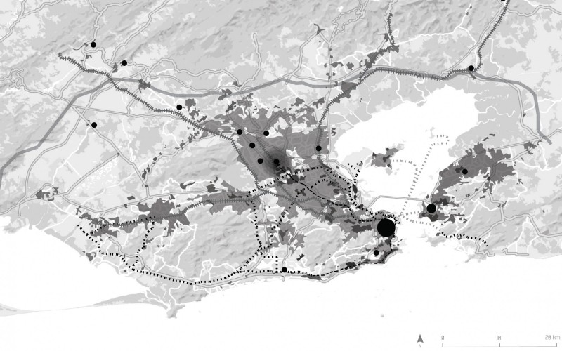 sobreposição de mapas _ densidade populacional x modais de transporte público na Região Metropolitana do Rio de Janeiro